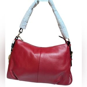 S-zone Red Leather Shoulder Bag with silvertone hardware.